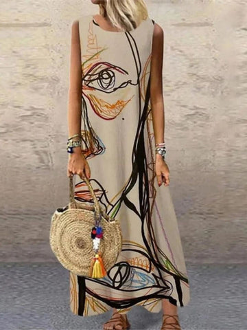 Lightweight Abstract Print Relaxed Maxi Dress