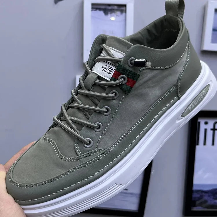 Herresneakers - Komfortabel Lavskaftet Design - Ægte Læder Look - Støddæmpende Ydersål