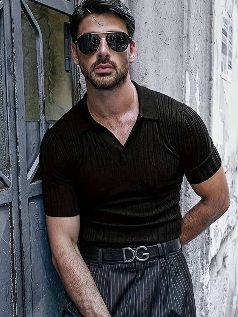 Men's Polo Shirt - Ribbed Knit - Slim Fit - Short-Sleeved - Stylish & Comfortable