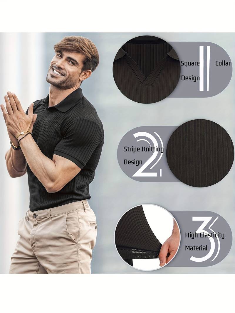 Men's Polo Shirt - Ribbed Knit - Slim Fit - Short-Sleeved - Stylish & Comfortable