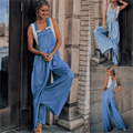 Women's Overalls in Denim - Adjustable Straps - Loose Fit - Wide Legs