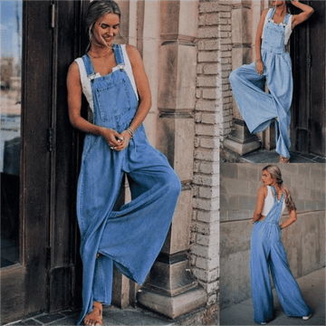 Denim Loose Fit Wide Leg Overalls