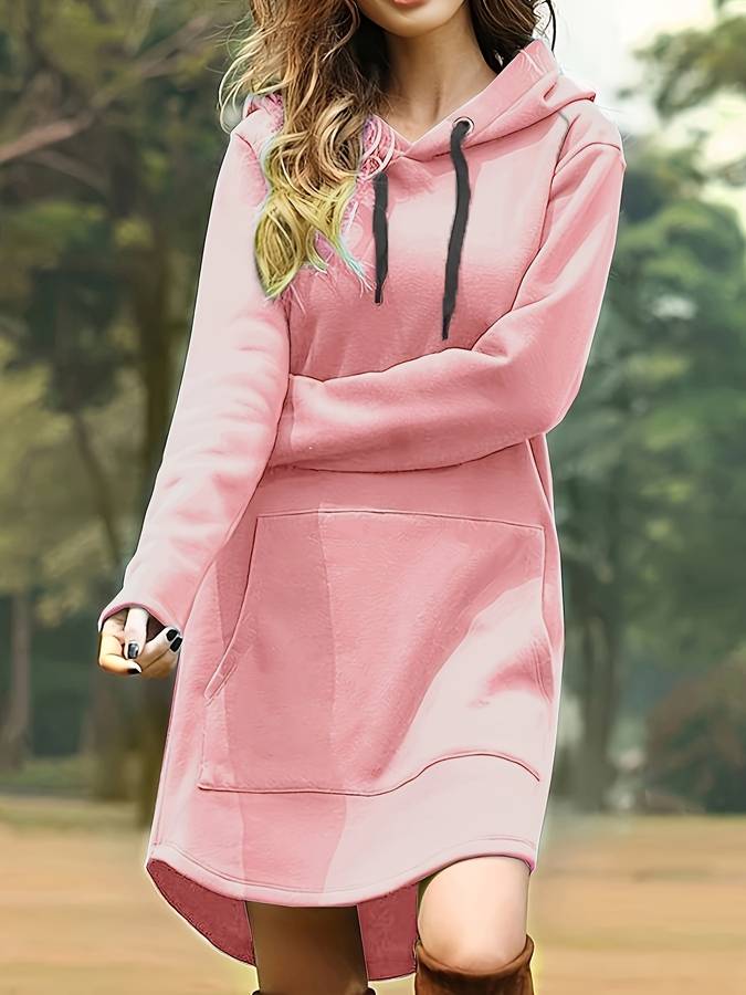 Soft Fleece Relaxed Fit Kangaroo Pocket Hoodie Dress