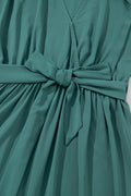 Women's Maxi Dress - V-neck Wrap Design - Short Sleeves - Tie Belt - Elegant and Comfortable