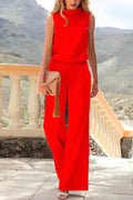 Women's Jumpsuit - Sleeveless - High Neck - Loose Fit - Wide Legs