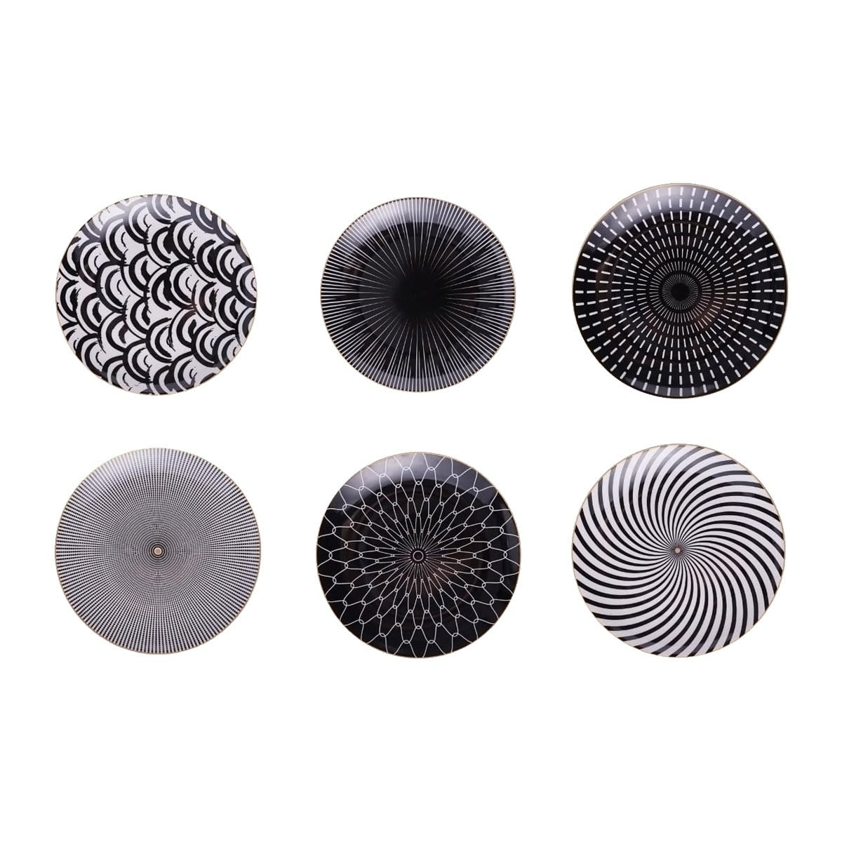 Porcelain Geometric Metallic Rim Dinner Plate Set