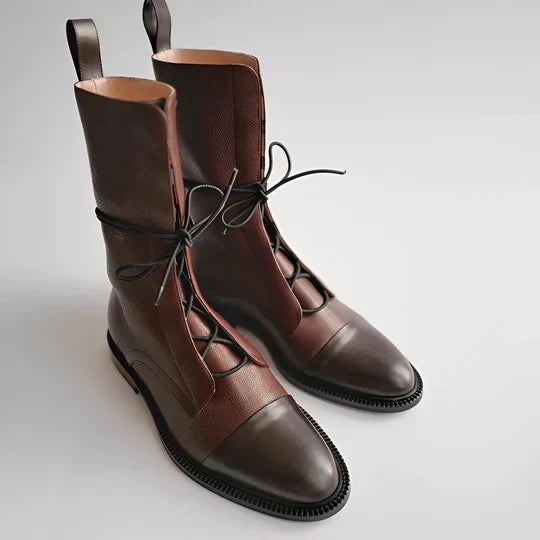 Women's Ankle Boots – Leather – Lace-Up Closure – Sleek Design – Cap Toe – Low Profile