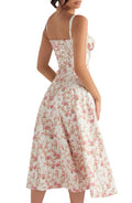 Women's Midi Dress - Floral Print - Sweetheart Neckline - A-line Cut