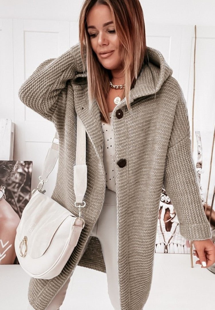 Knit Wool Relaxed Fit Hooded Cardigan