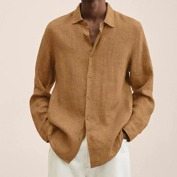 Men's Shirt - Lightweight Linen - Classic Fit - Long Sleeve with Button Closure