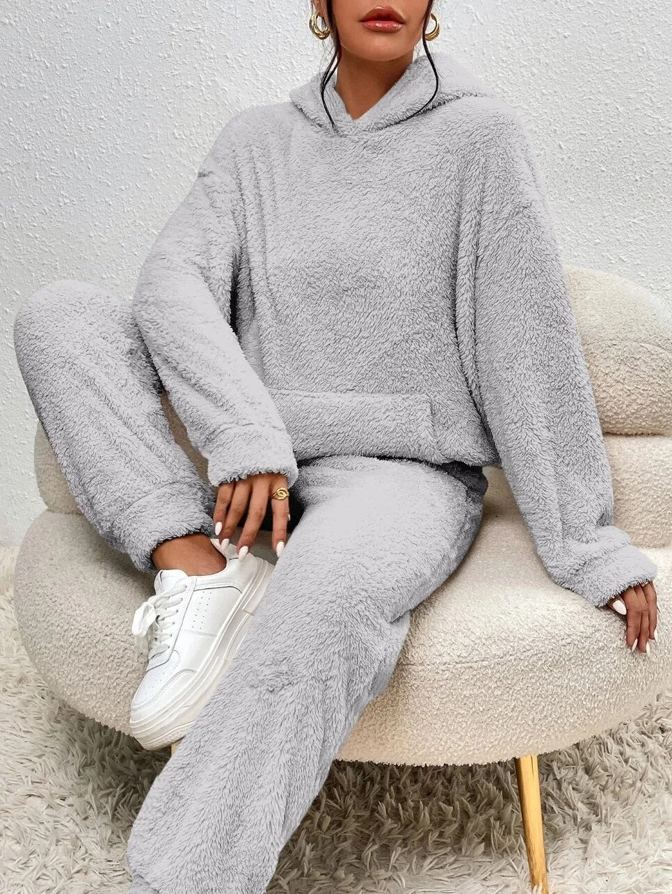 Two-Piece Teddy Fleece Oversized Hooded Loungewear Set