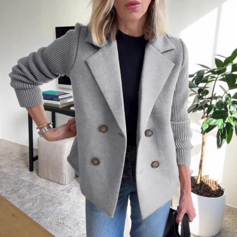 Double-Breasted Tailored Ribbed Knit Blazer
