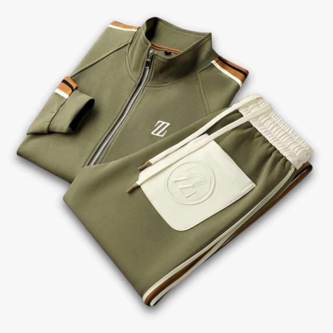 Men's Training Set – Slim Fit – Breathable Stretch Material – Zip Jacket & Drawstring Pants