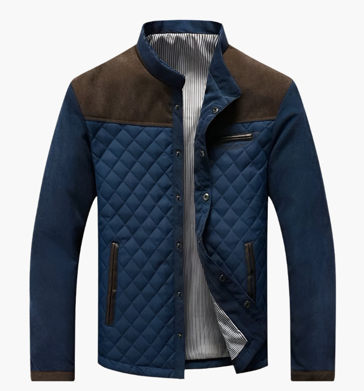 Quilted Patchwork Design Stand Collar Jacket