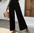 Women's Two-Piece Set – Short-Sleeved Top with Cutout – High-Waisted Wide Pants – Comfortable Fit
