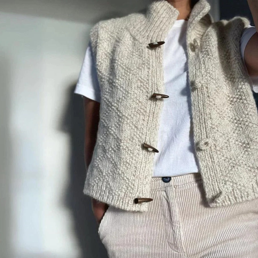 Olivia Wool Funnel Neck Sweater Vest | Chunky Knit Relaxed Fit Vest