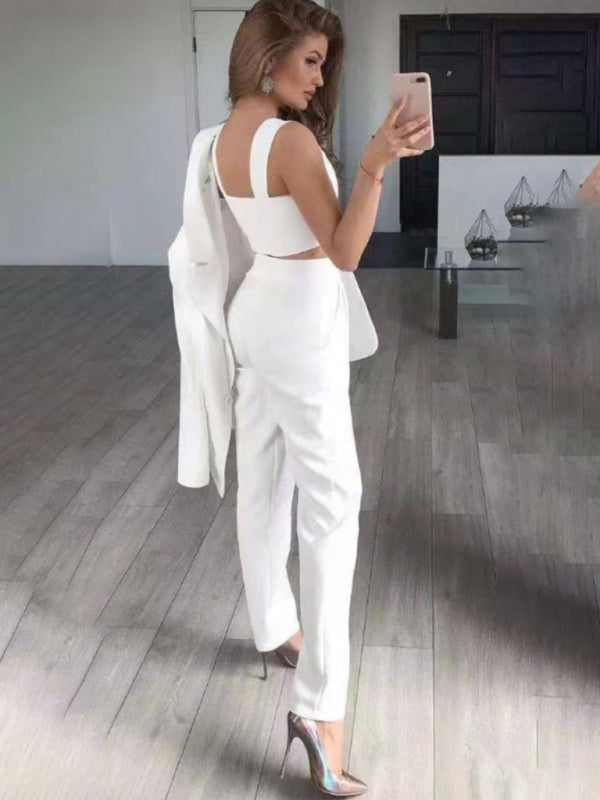 Three-Piece Blazer Crop Top Suit
