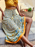 Women's Maxi Skirt - Bohemian Style - Floral Print - Light and Airy - Drawstring Waist