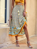 Women's Maxi Skirt - Bohemian Style - Floral Print - Light and Airy - Drawstring Waist
