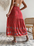 Women's Maxi Skirt - Bohemian Style - Floral Print - Light and Airy - Drawstring Waist