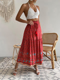 Women's Maxi Skirt - Bohemian Style - Floral Print - Light and Airy - Drawstring Waist