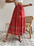 Women's Maxi Skirt - Bohemian Style - Floral Print - Light and Airy - Drawstring Waist