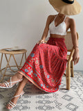 Women's Maxi Skirt - Bohemian Style - Floral Print - Light and Airy - Drawstring Waist