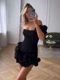 Dress for Women – Short Party Dress – Slim Fit – Asymmetric Shoulder with Ruffles