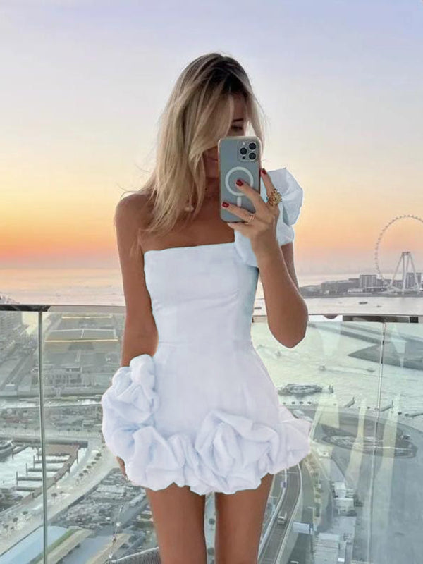 Short Asymmetric Ruffled Slim Fit Dress