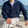 Men's Sweater with Half Zipper – Wool Blend – Relaxed Fit – Rib Knit Design