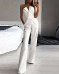 Women's Jumpsuit - Strapless - Heart Cutout - Tailored - Wide Legs - Elegant Look