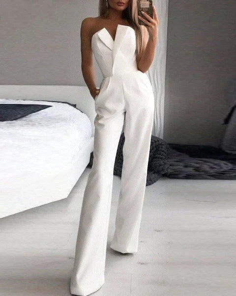 Women's Jumpsuit - Strapless - Heart Cutout - Tailored - Wide Legs - Elegant Look