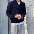 Men's Sweater with Half Zipper – Wool Blend – Relaxed Fit – Rib Knit Design