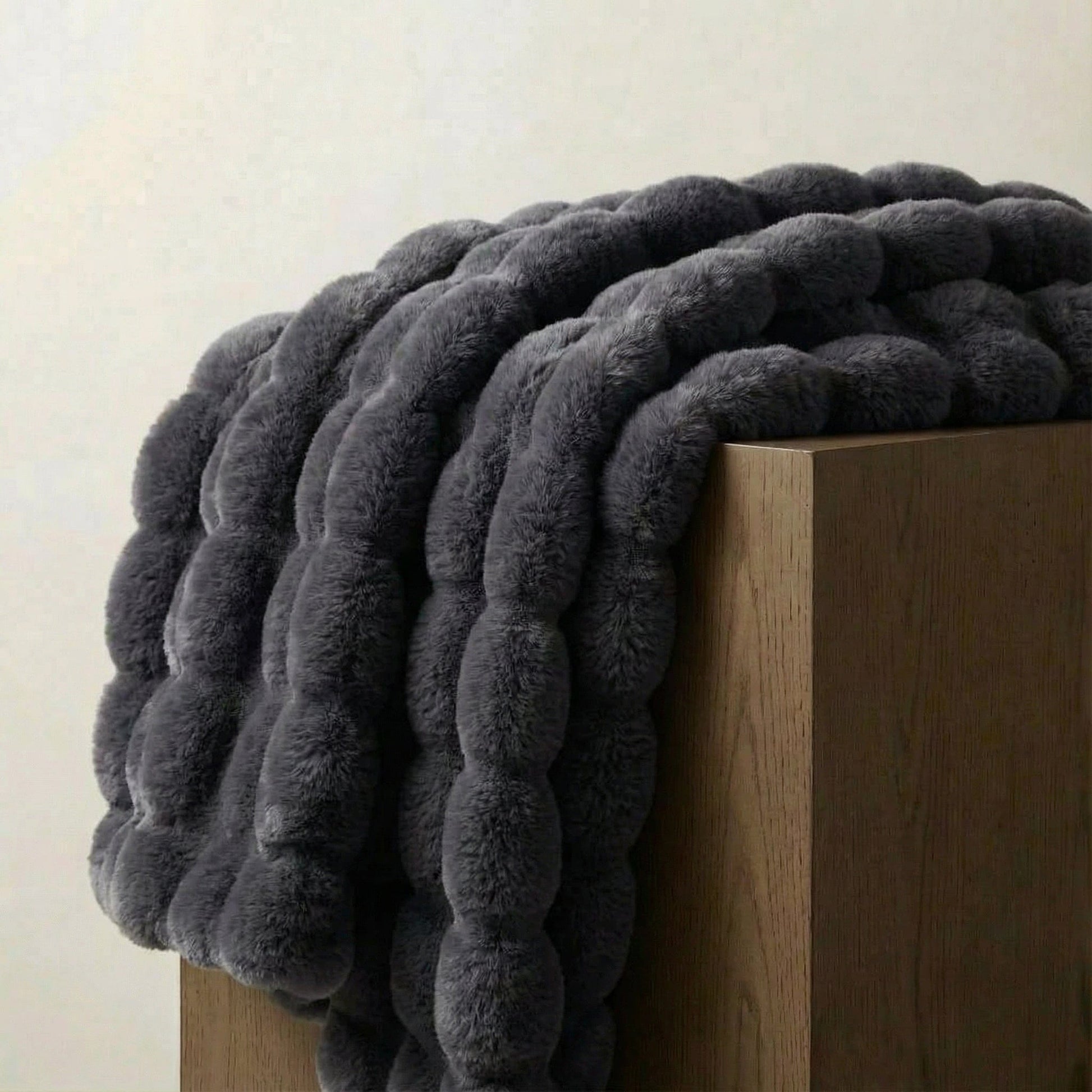 Minimalist Plush Faux-Fur Braided Throw Blanket