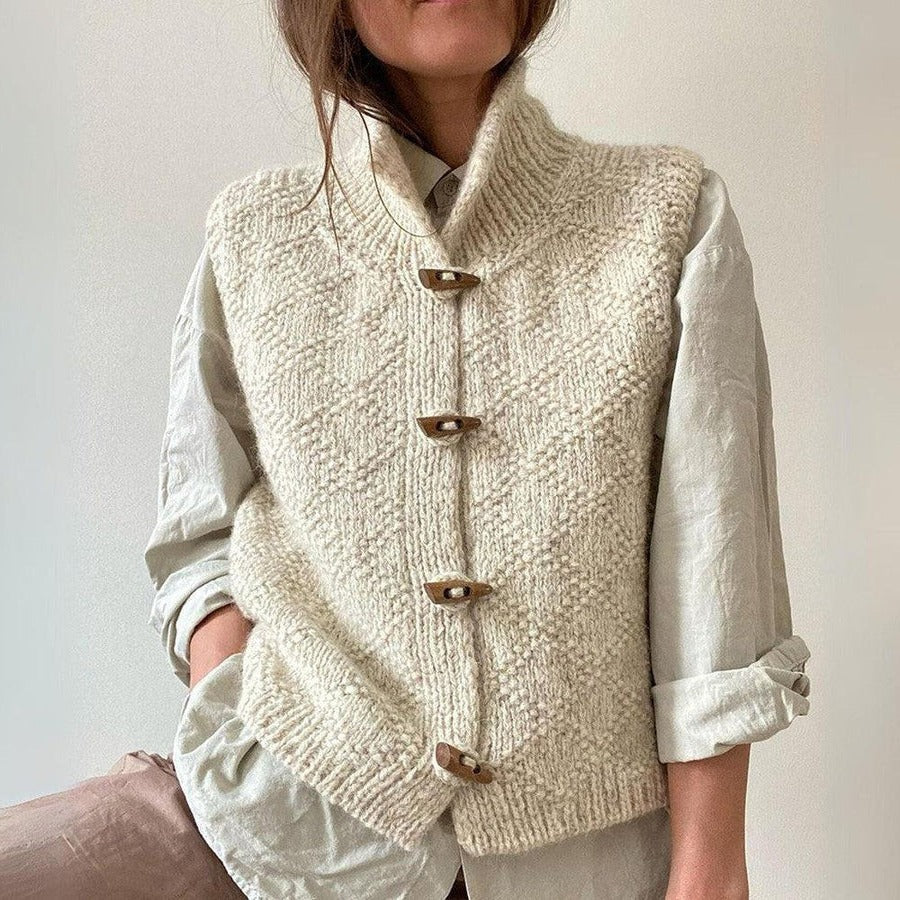 Olivia Wool Funnel Neck Sweater Vest | Chunky Knit Relaxed Fit Vest