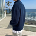 Men's Sweater with Half Zipper – Wool Blend – Relaxed Fit – Rib Knit Design