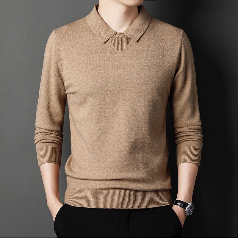 Knit Blend Collared V-Neck Sweater