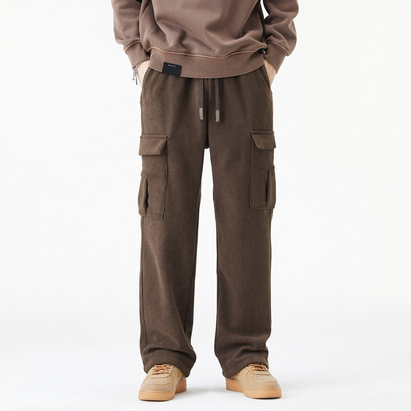 Ribbed Relaxed Wide-Leg Cargo Pants