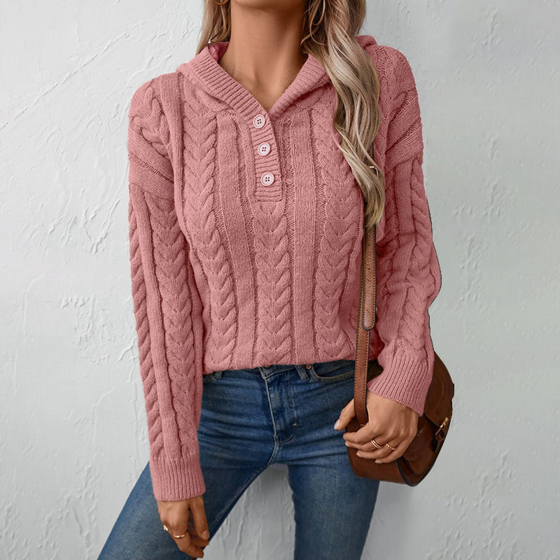 Cable Knit Wool Blend Henley Sweater