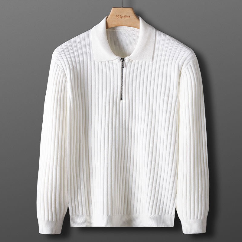Wool Blend Half-Zip Polo Shirt