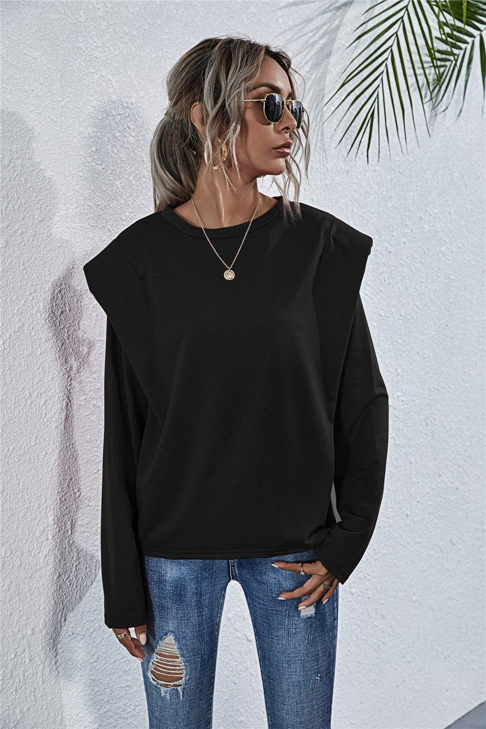 Padded Shoulder Relaxed Fit Sweatshirt