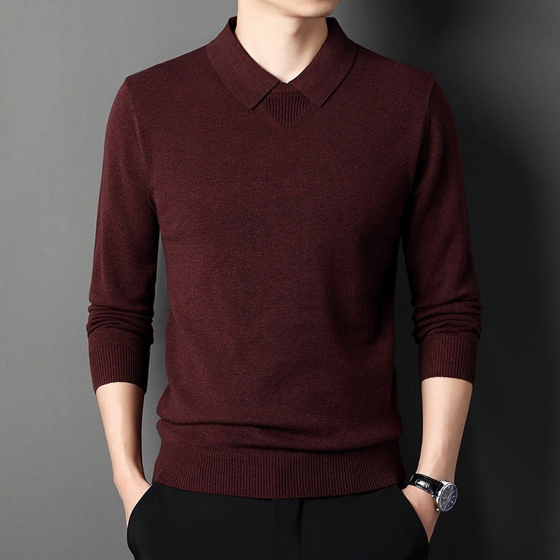 Knit Blend Collared V-Neck Sweater