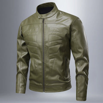 Geometric Stitching Slim Fit Leather Jacket