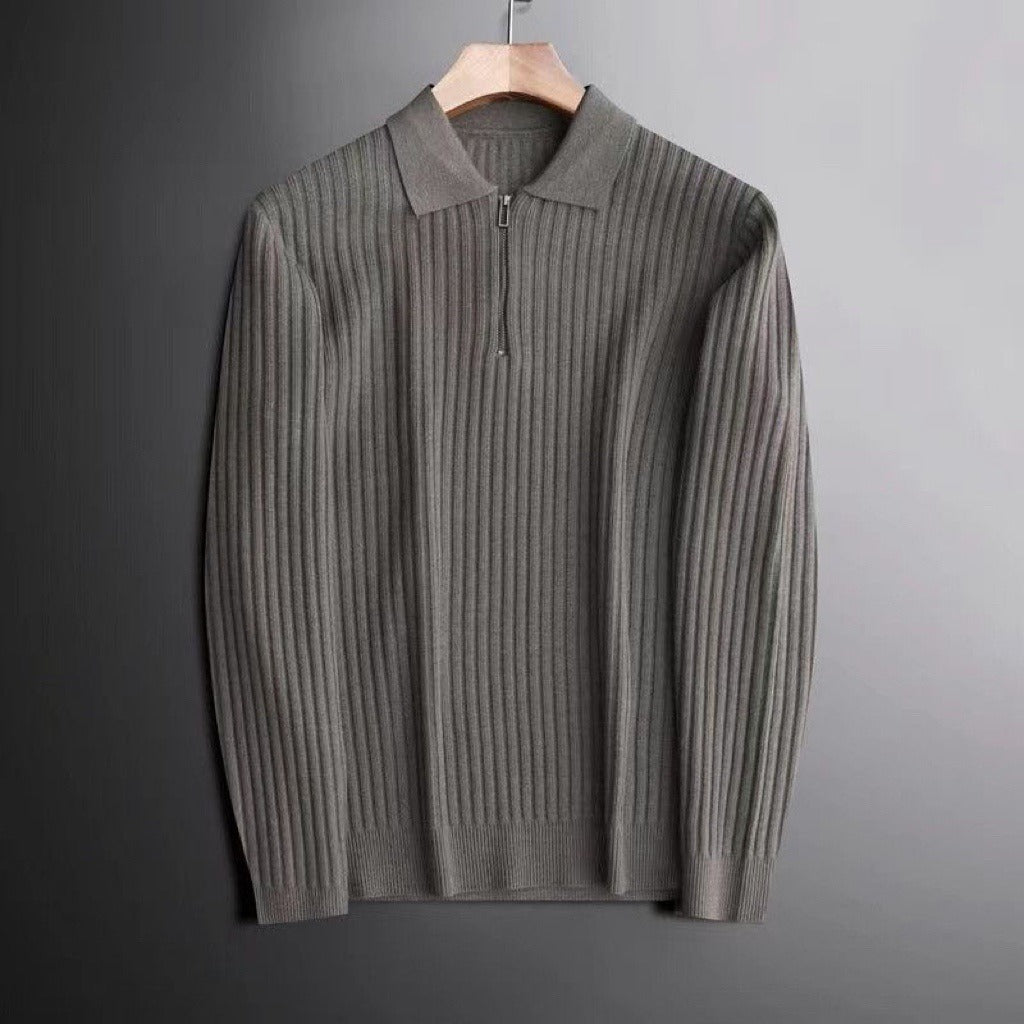 Wool Blend Half-Zip Polo Shirt