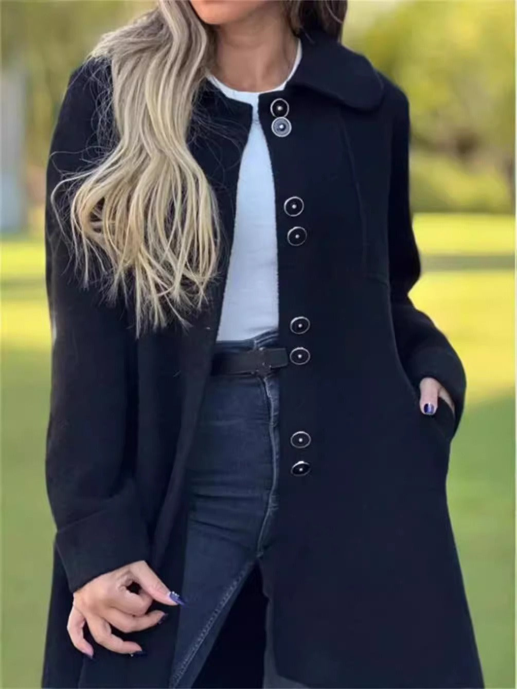 Wool Blend Relaxed Knee Length Coat
