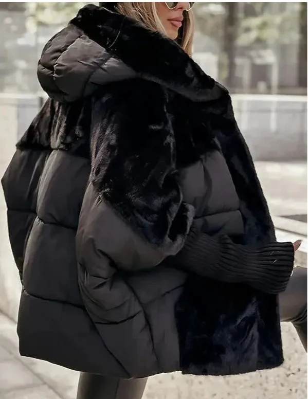 Quilted Hybrid Faux Fur Hood Coat