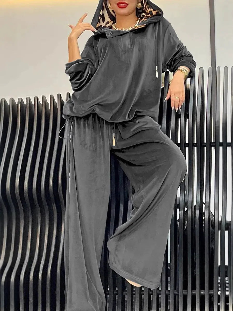 Two-Piece Plush Oversized Wide Leg Loungewear Set