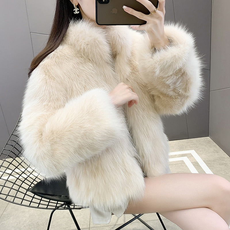 Faux Fur Cropped Flared Sleeve Coat