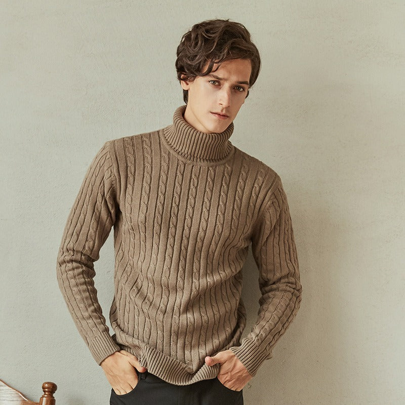 Wool Turtleneck Cable Knit Sweater