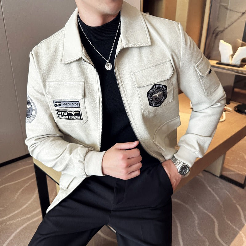 Embroidered Patch Slim Fit Bomber Jacket
